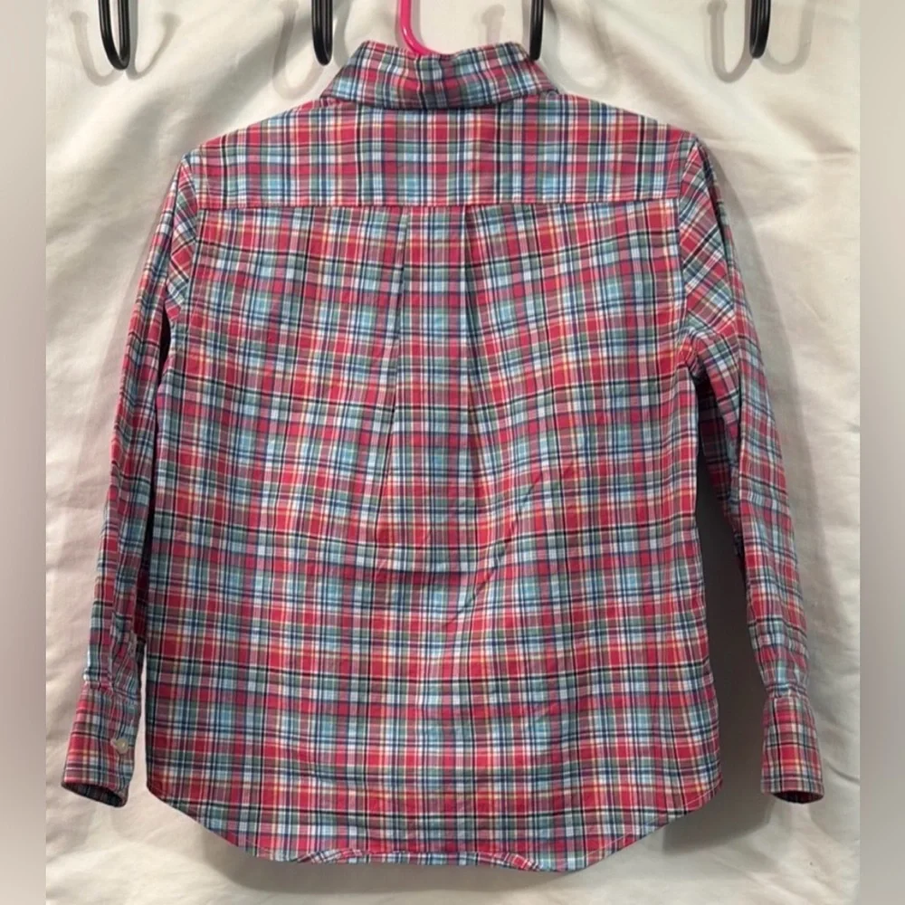 Ralph Lauren 4/4T Kids Long Sleeve Button Down Plaid Shirt Red and Blue